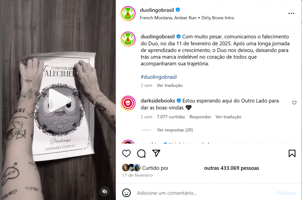 Print de uma publicação do Duolingo no Instagram